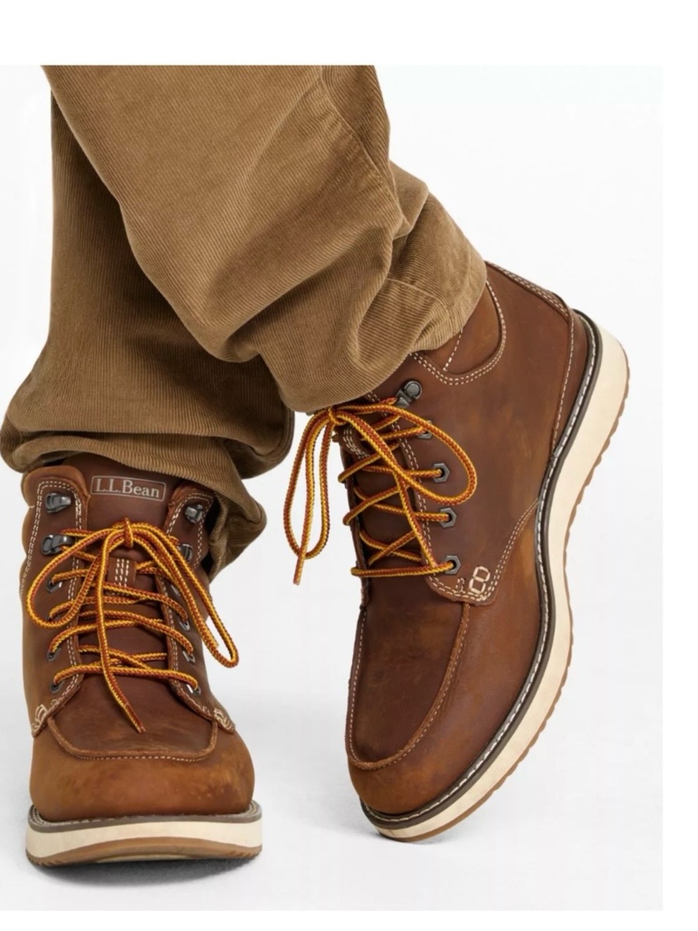 L.L. Bean Men's Brown Leather Moc-Toe Lace-Up Boots